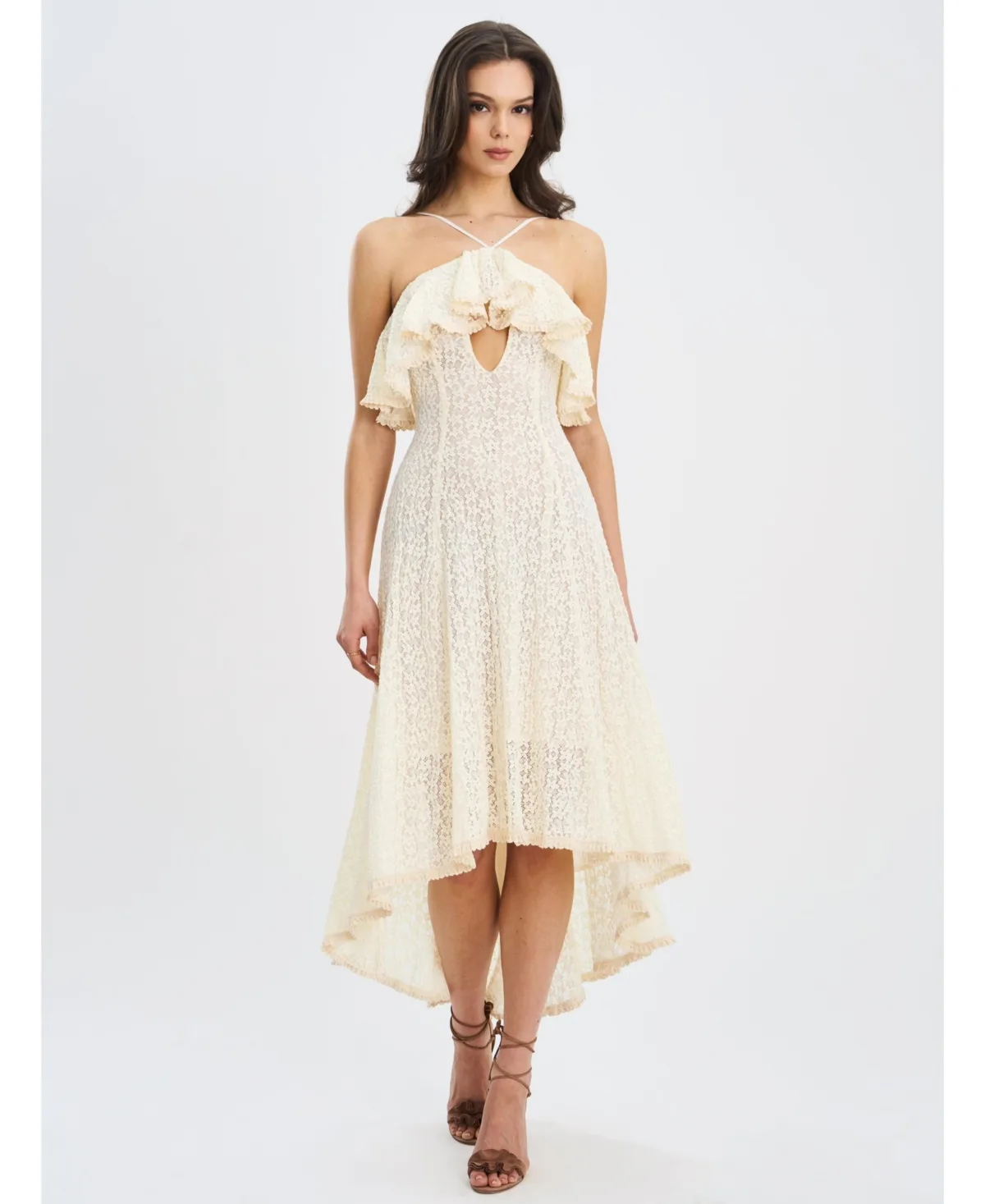 Idra Lace Trim Sleeveless Crochet Midi Trailing Dress by Miss Circle