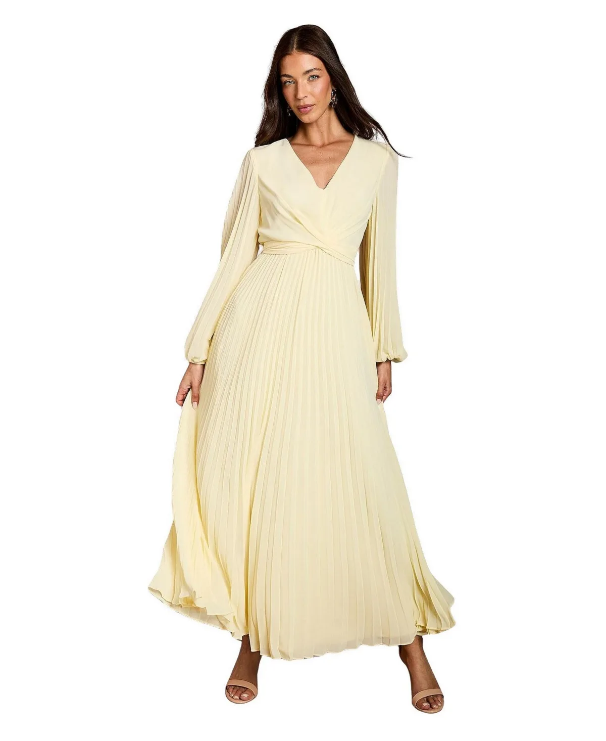 Pleated Wrap V-Neck Maxi Dress