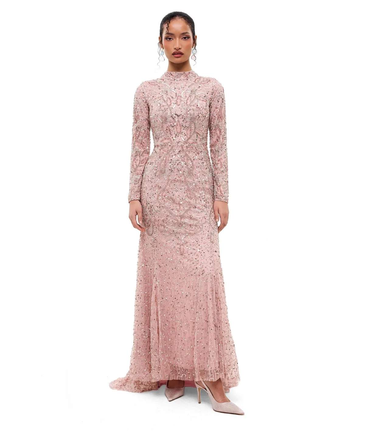 Modest Embellished Sequins Trail Gown by Maryisa