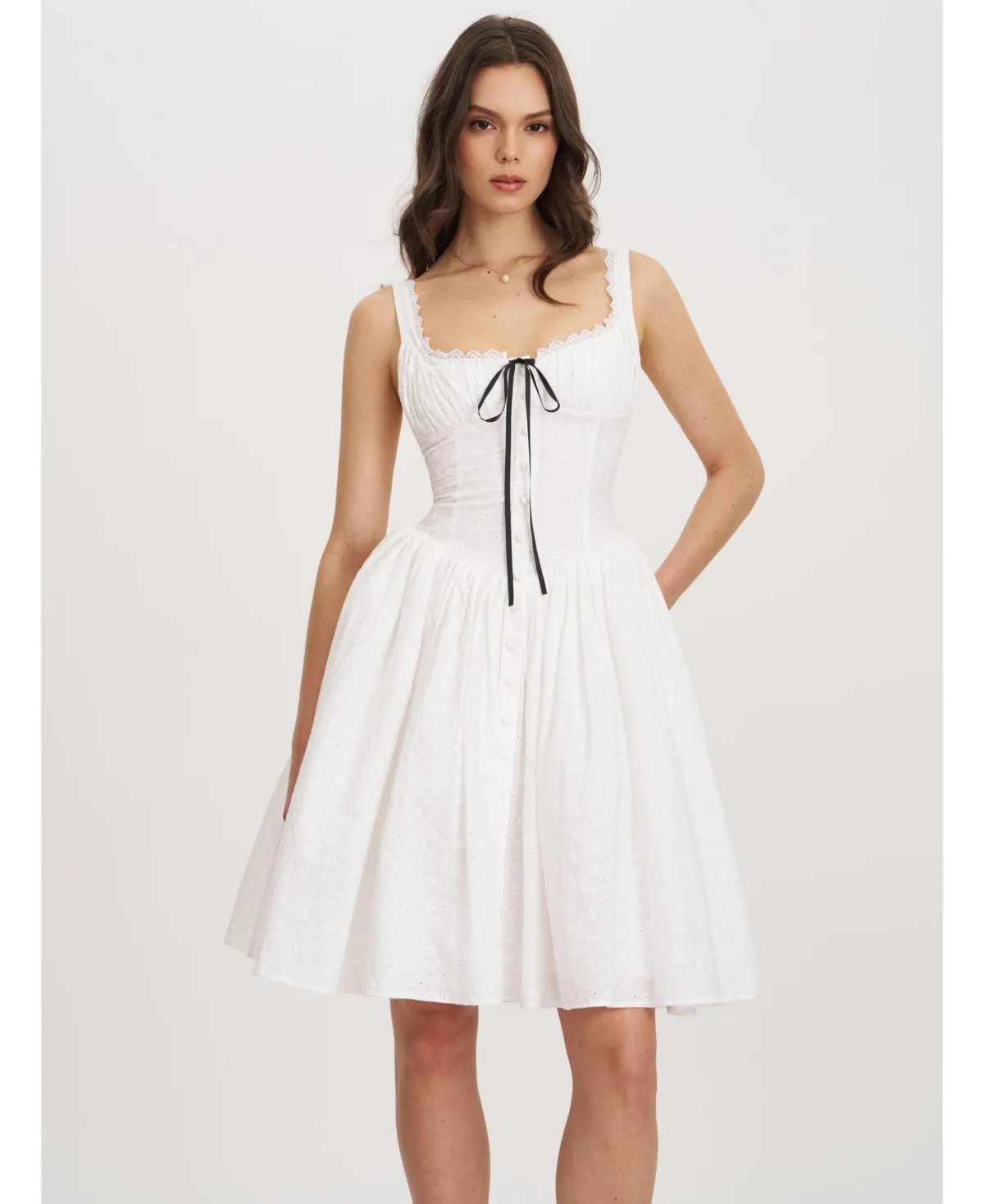 Madison Cotton Eyelet Square Neck Midi Dress by Miss Circle