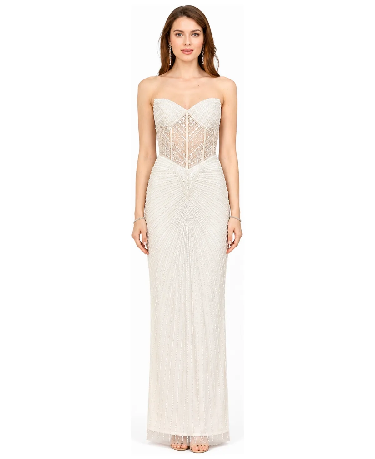 Embellished Strapless Gown with Slit