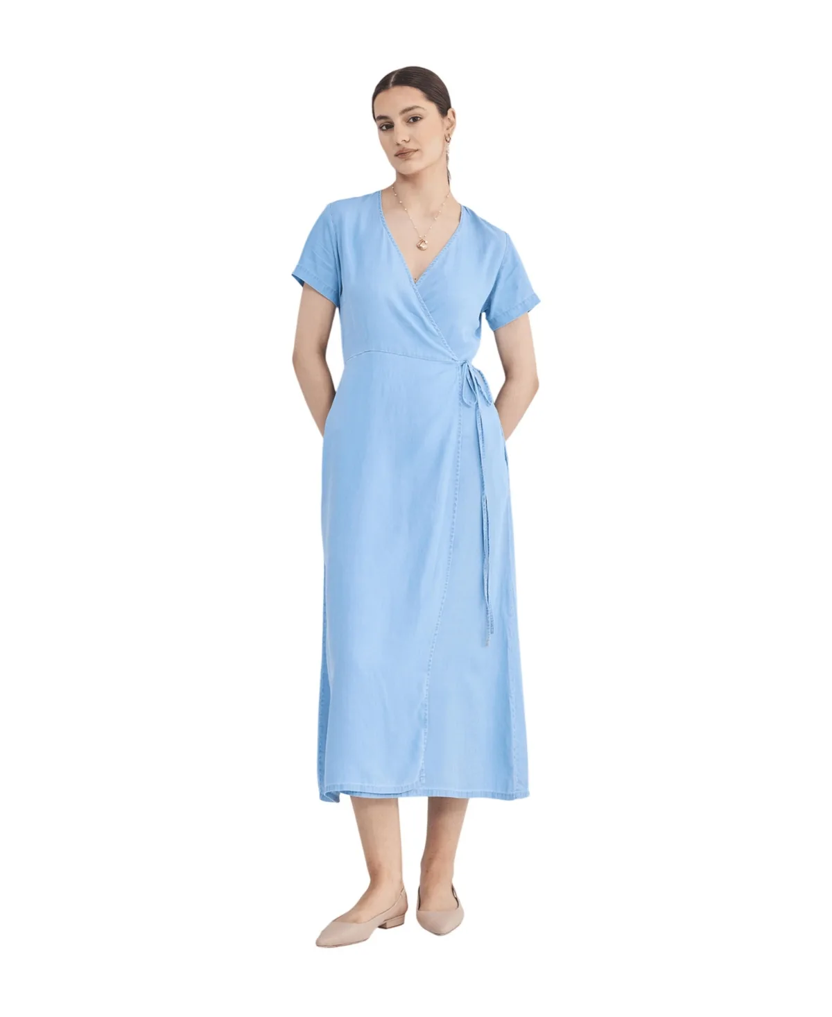 Maxi Wrap Dress in Light Blue by Reistor