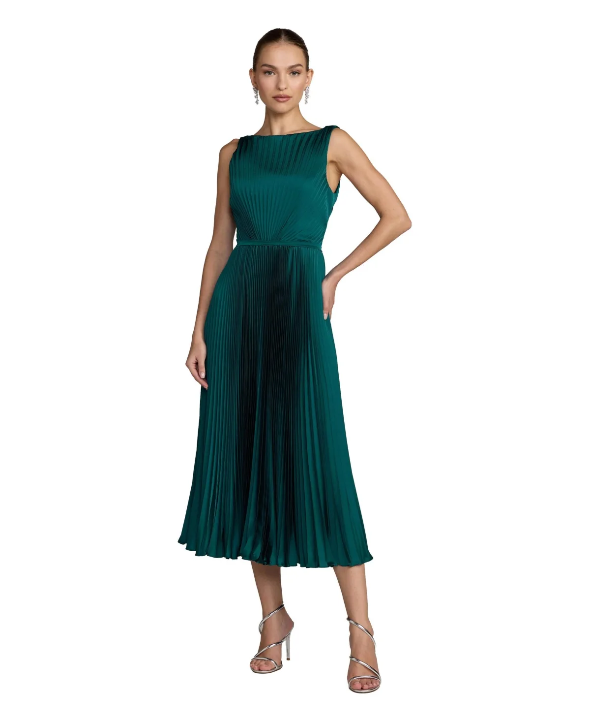 Pleated Sleeveless Midi Dress
