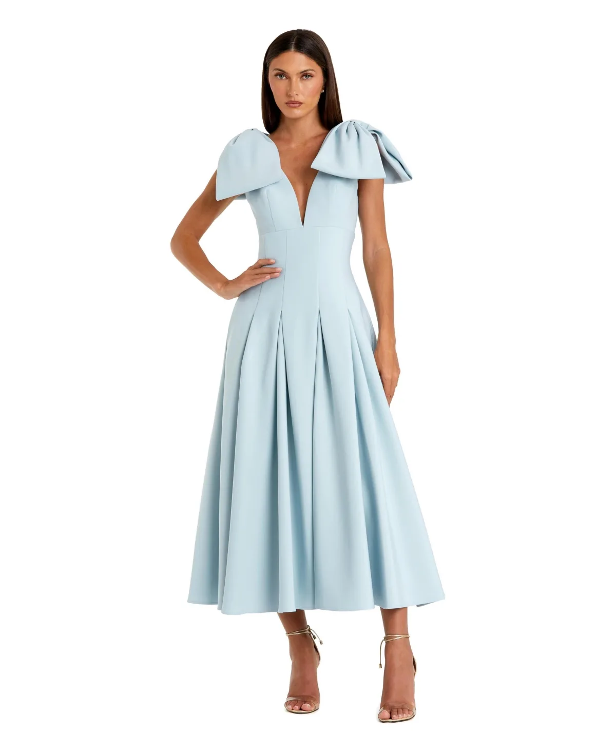 Crepe a Line Midi Dress with Bow Straps by Mac Duggal