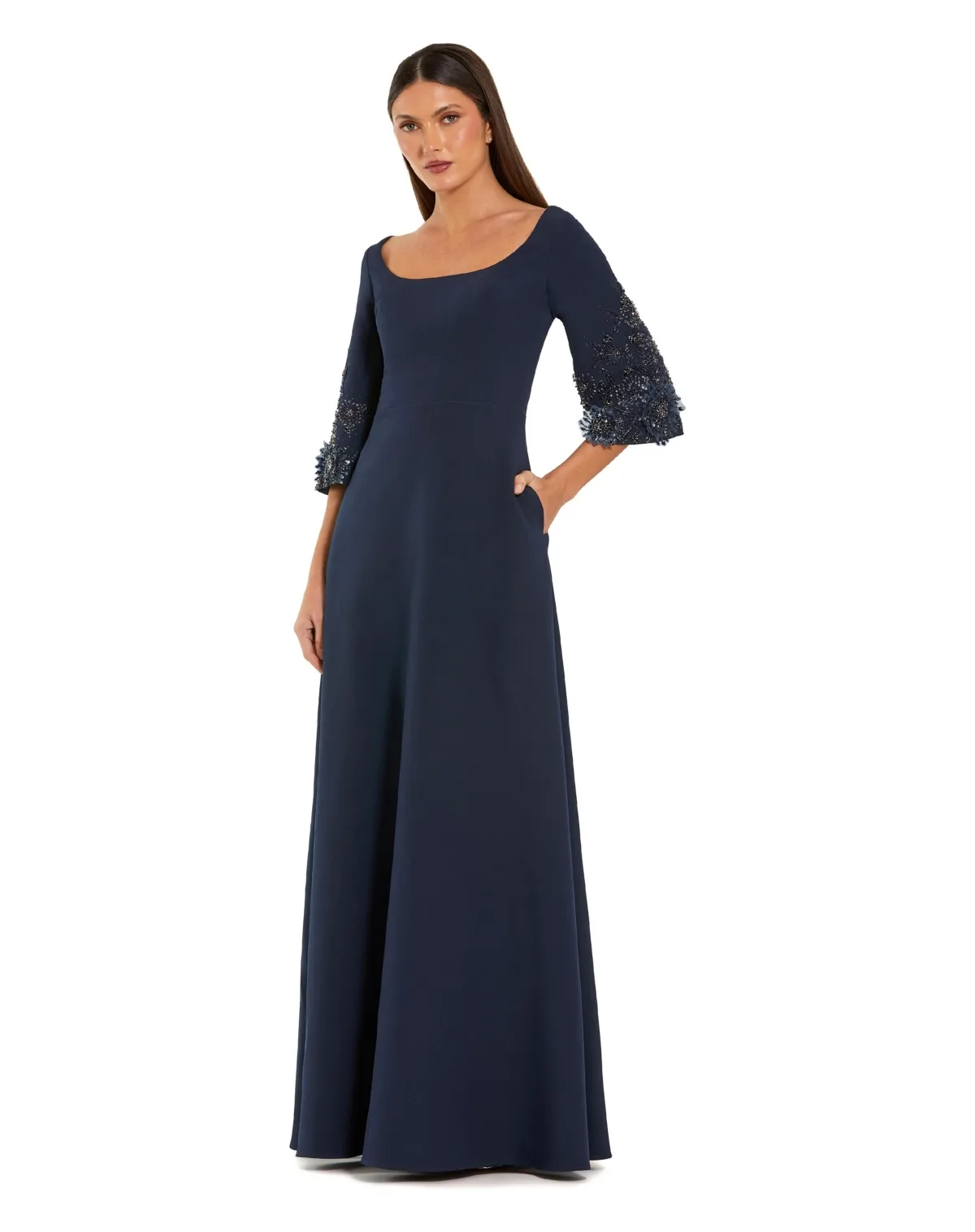 Floral Embellished Sleeves Crepe Gown by Mac Duggal