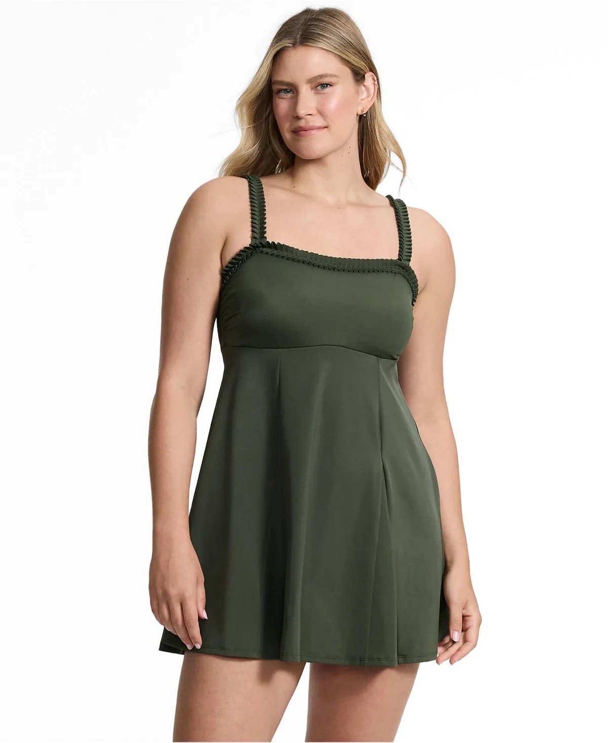 Tugless Pleated Ruffle Swim Dress by Lands' End
