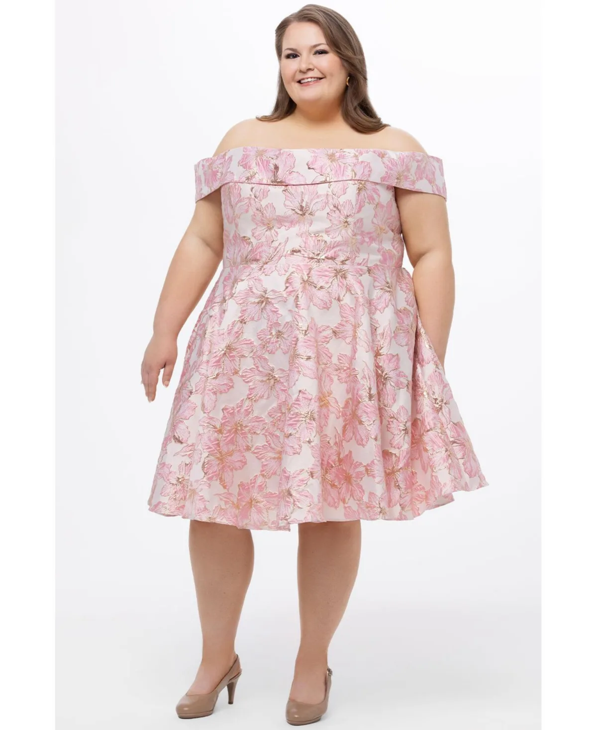 Off-The-Shoulder Brocaade Party Dress by Celebrations By Sydney's Closet