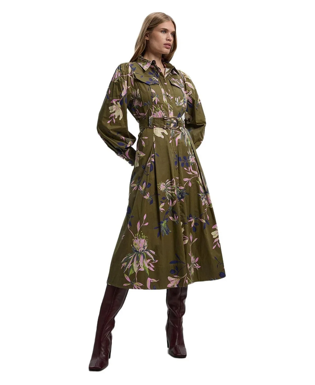 Floral Cotton Sateen Midi Shirt Dress by Karen Millen