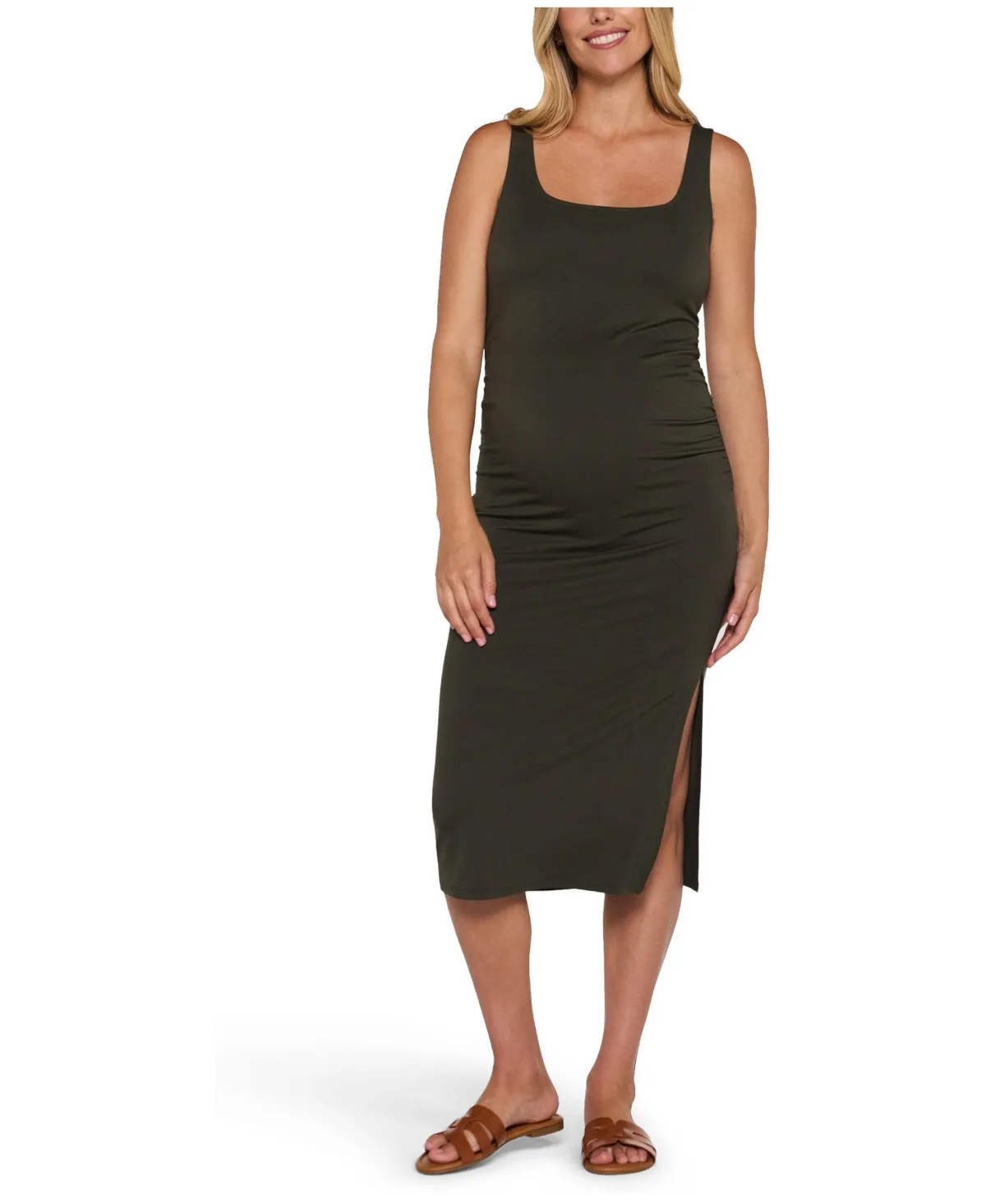Sleeveless Side Ruched Midi Dress by Motherhood Maternity