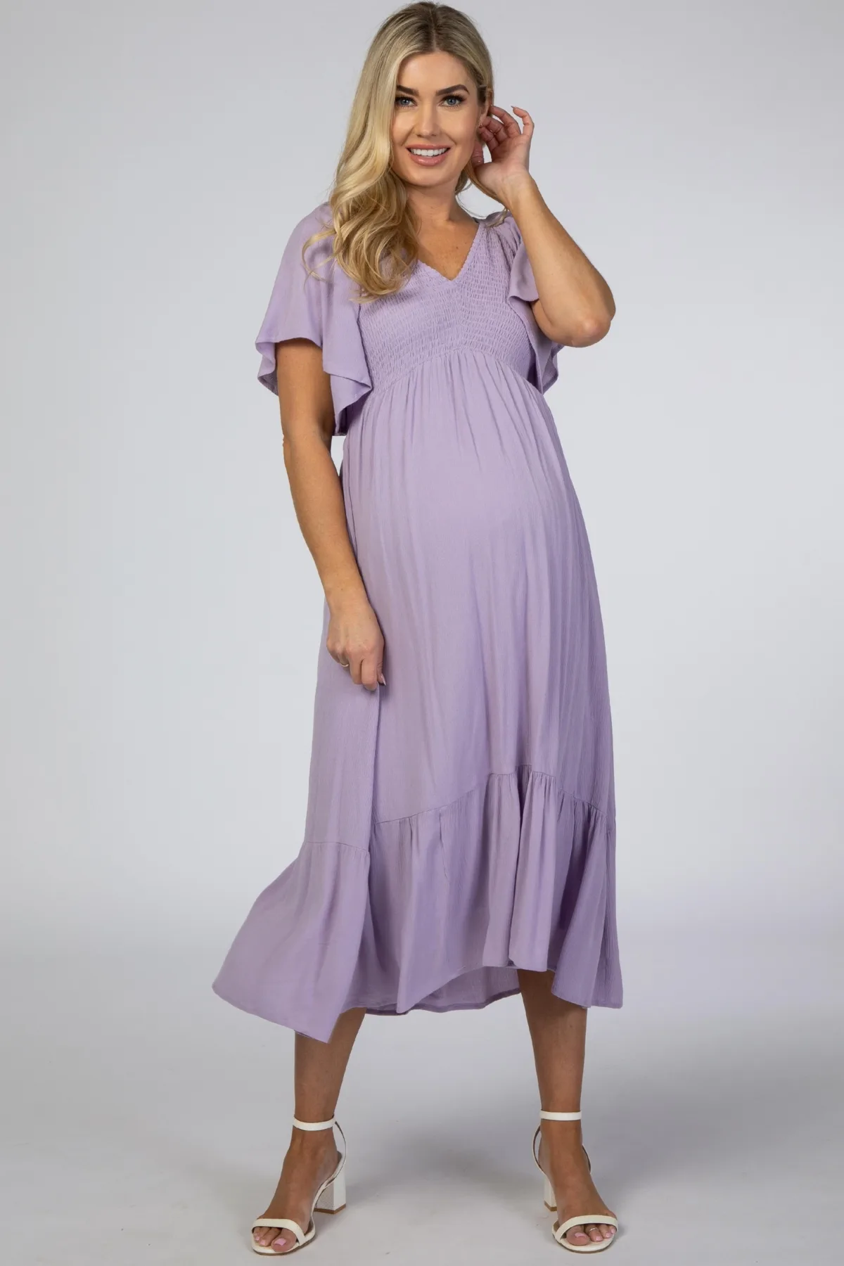 Smocked Ruffle Dress by Pinkblush