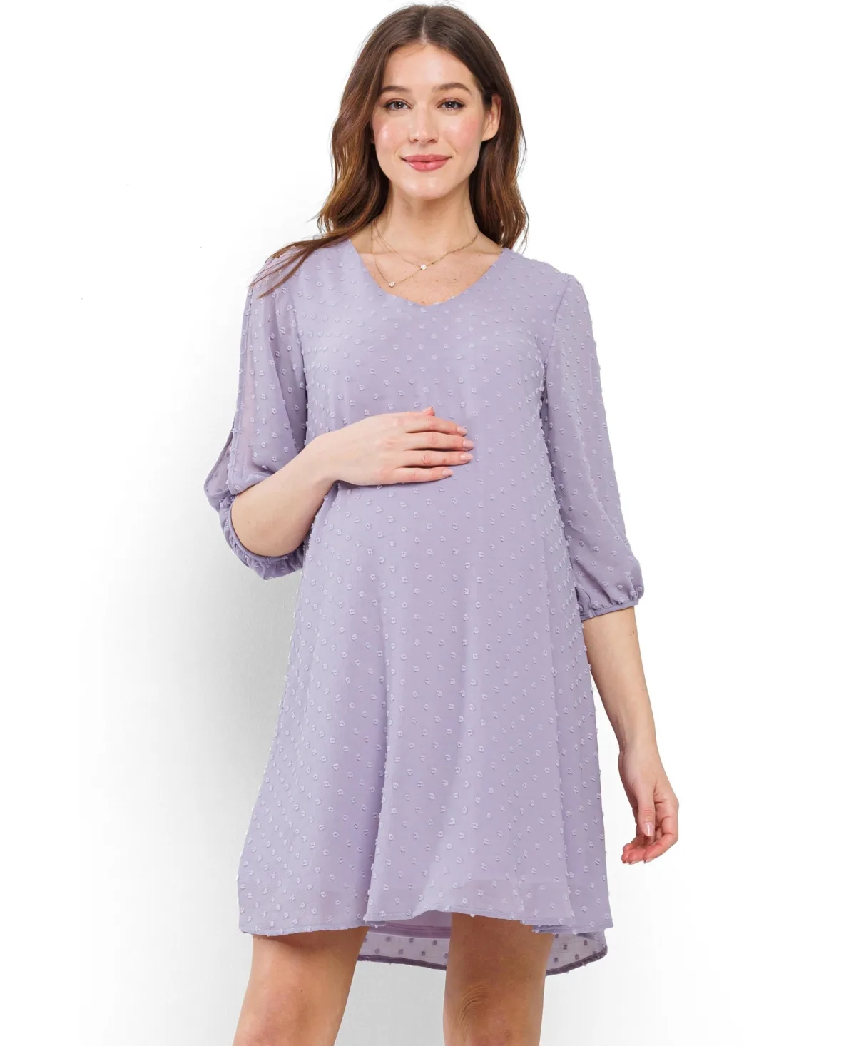 Swiss Dot Split Sleeve V Neck Dress by Hello Miz