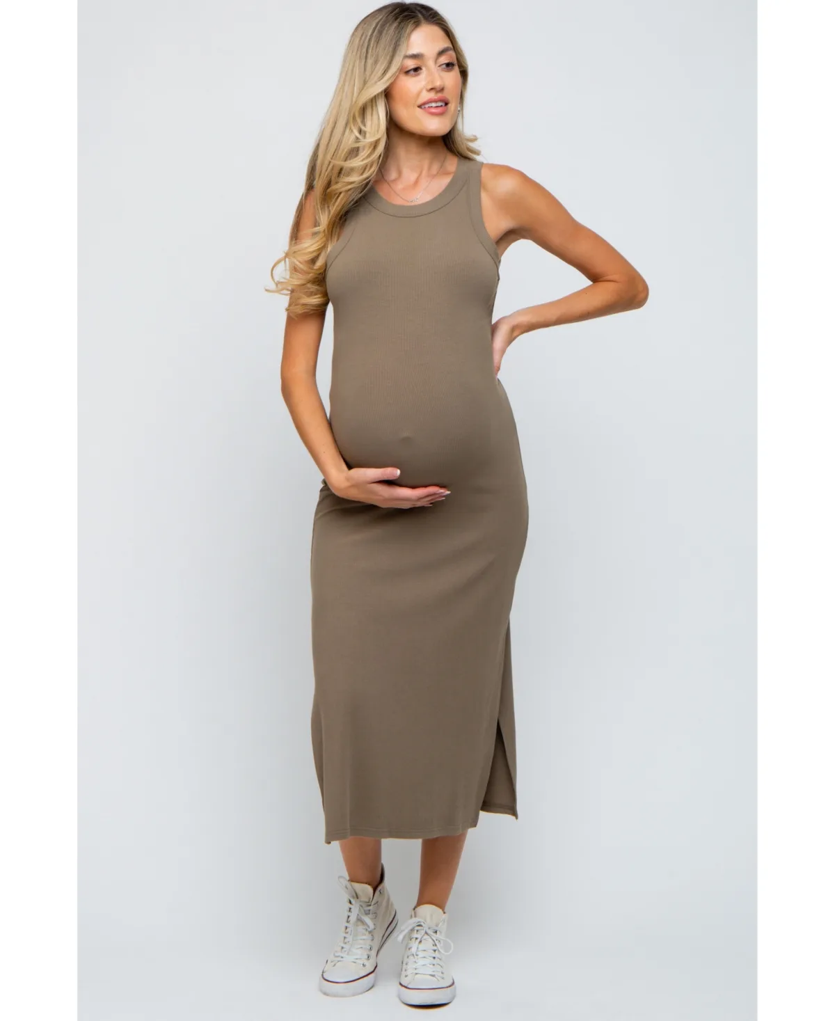 Ribbed Side Slit Tank Dress by Pinkblush