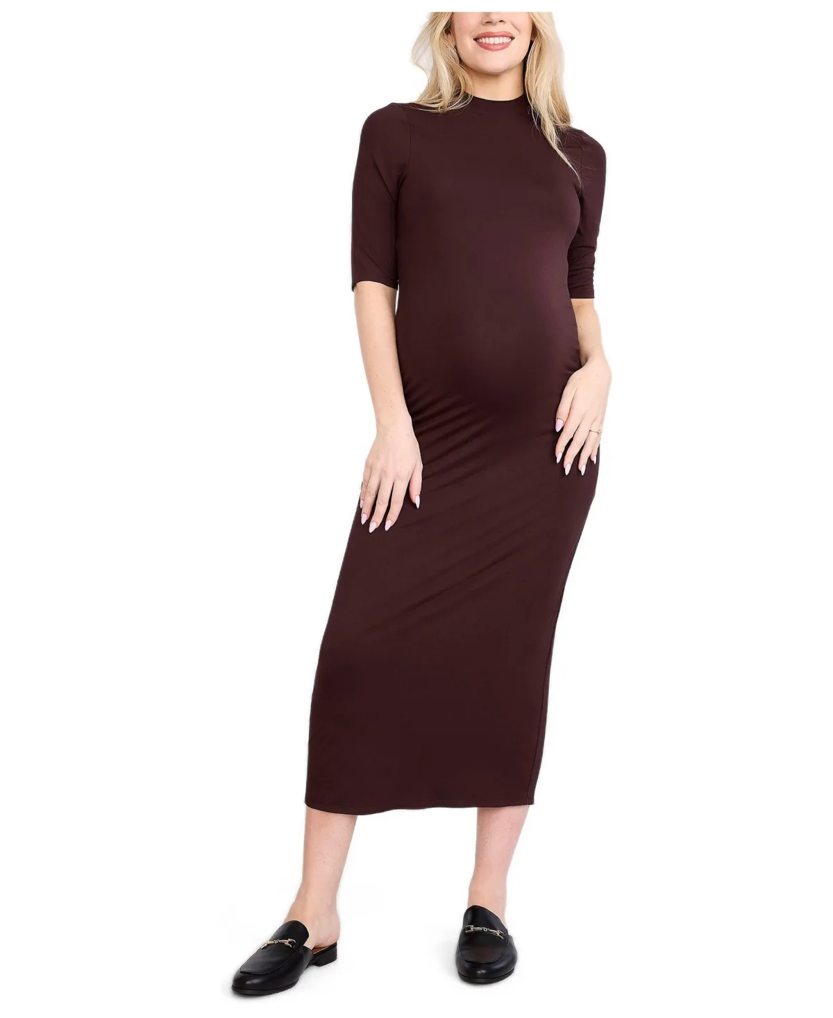 Mock Neck 3/4 Sleeve Ribbed Maxi Dress by Motherhood Maternity