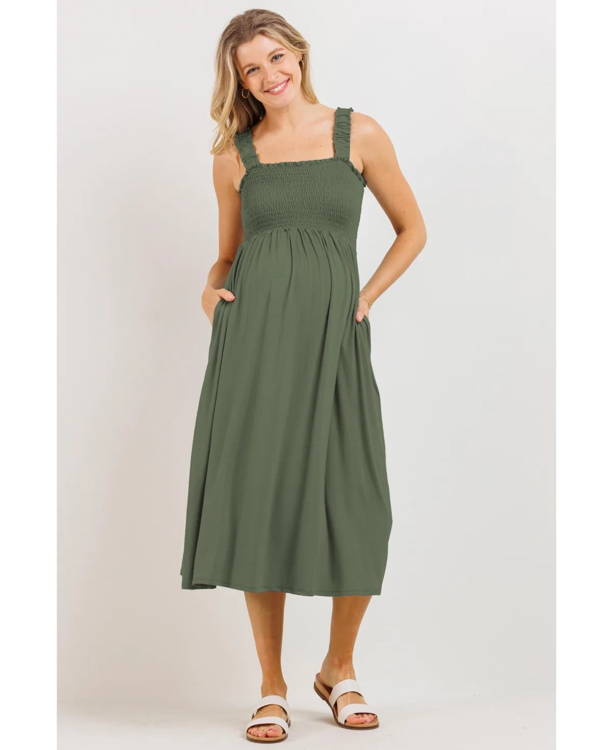 Smocked Bodice Sleeveless Dress with Ruffle Straps by Hello Miz