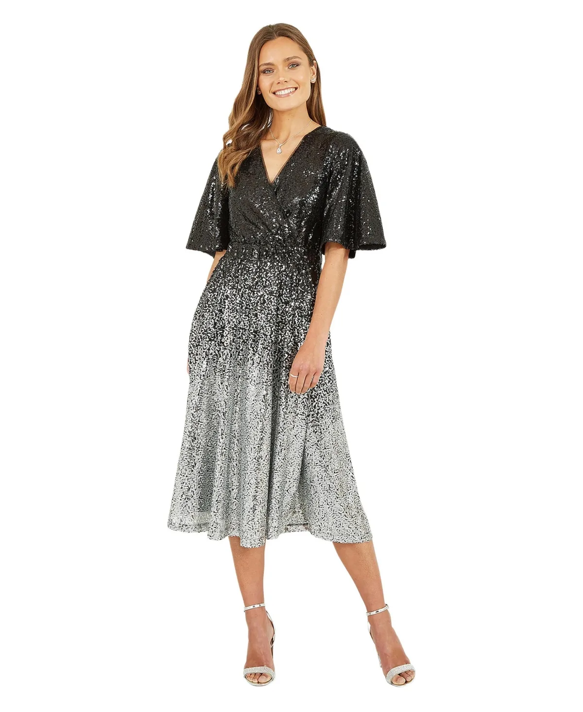 Ombre Sequin V-Neck Midi Dress by Yumi