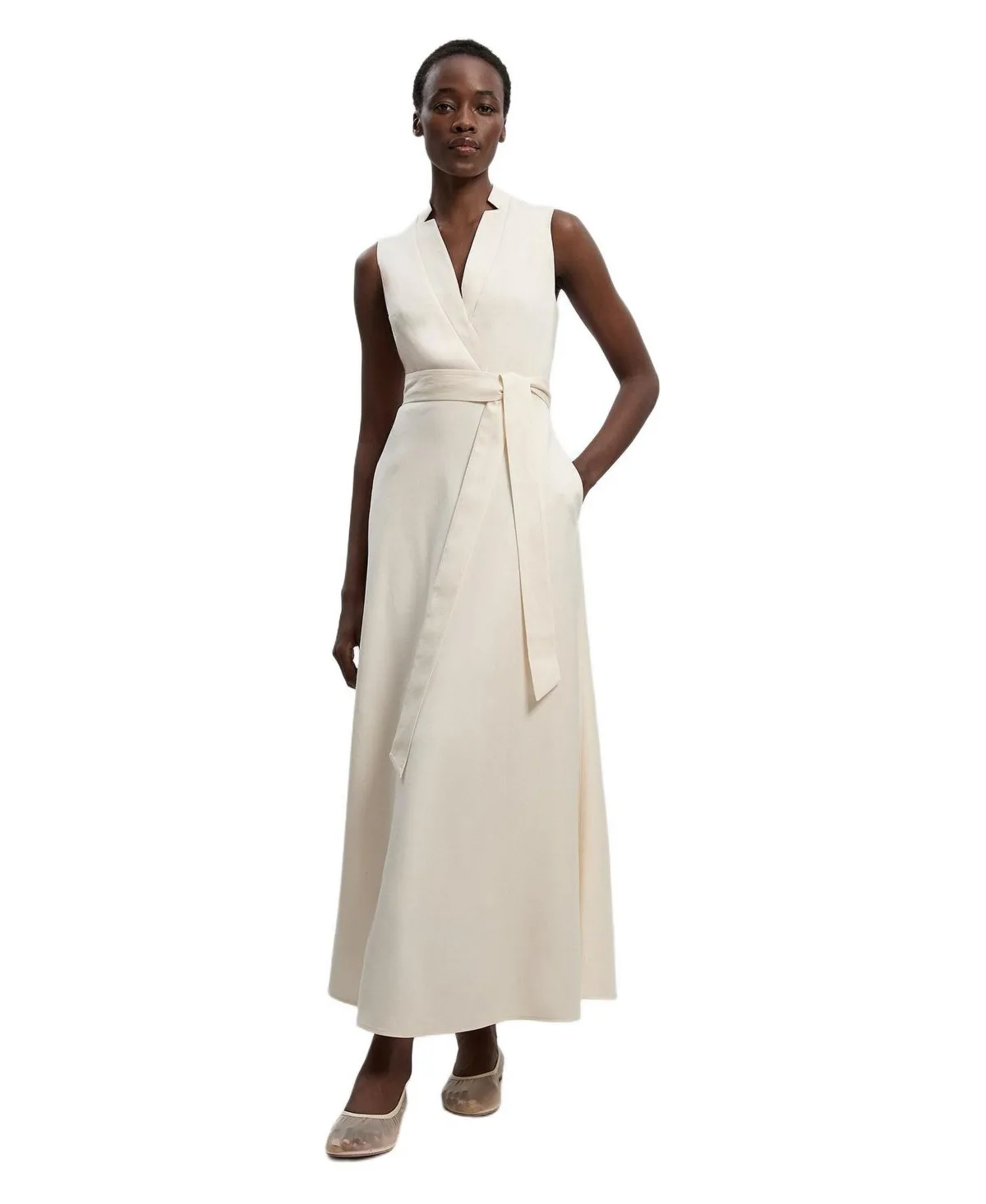Tailored Linen Wrap Maxi Dress