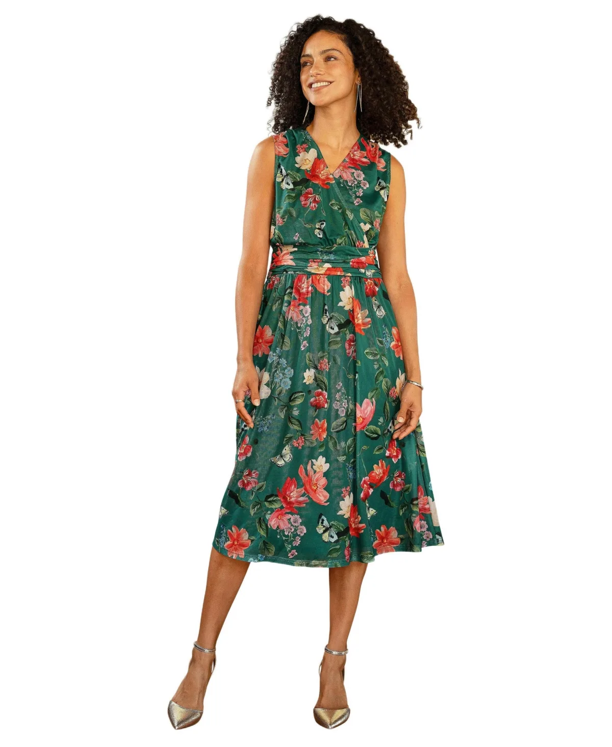 Floral Print Mesh Stretch Midi Dress by Yumi