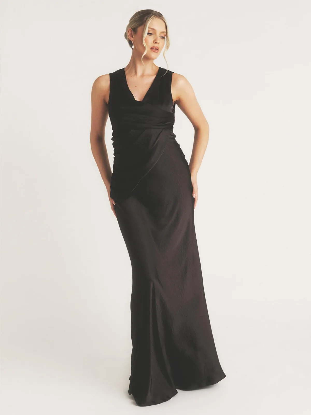 Plunge Drape Satin Bridesmaid Dress by Six Stories