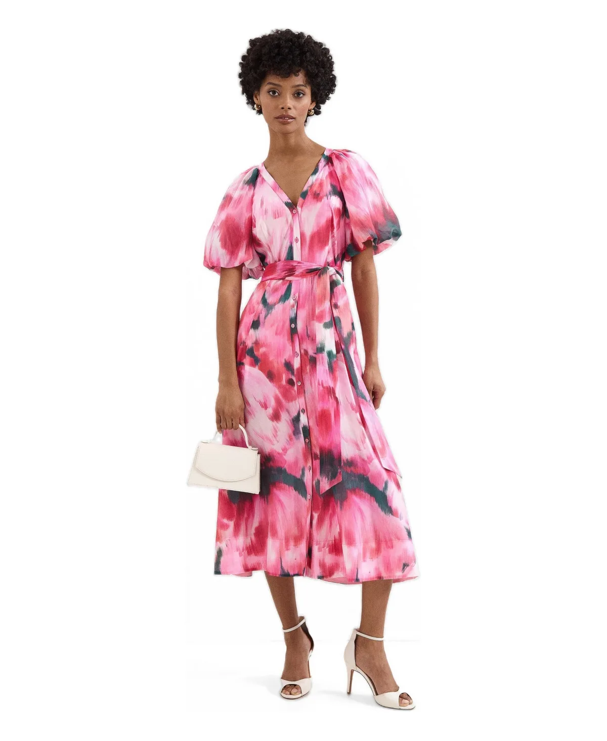 Caterina Puff Sleeve V-Neck Shirt Dress