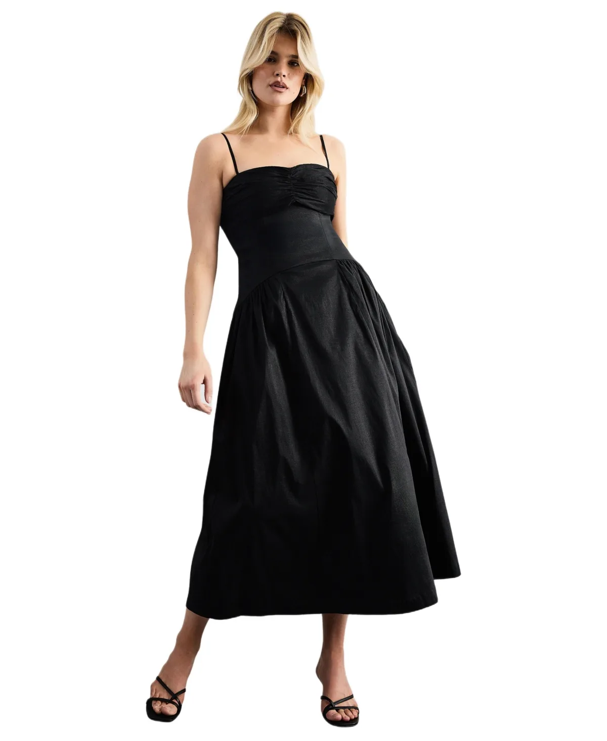Dropped Waist Ruched Bust Midi Dress by Warehouse