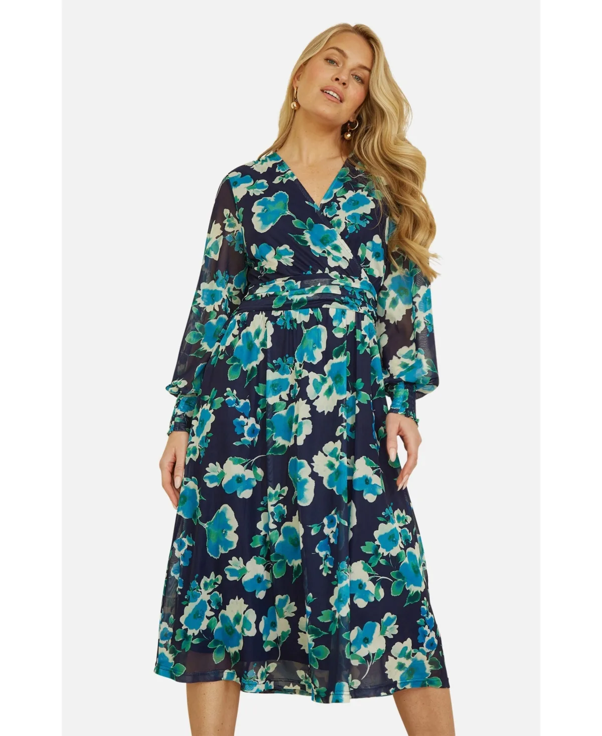 Floral V-Neck Long Sleeves Wrap Dress by Yumi