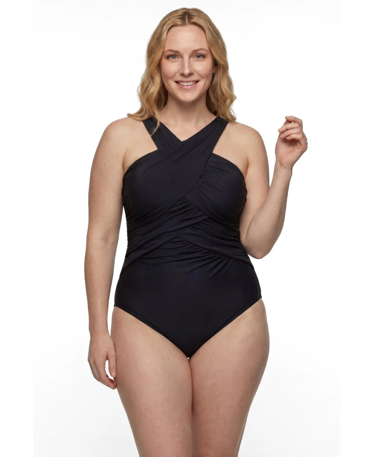 High Neck Wrap One Piece Swimsuit by Swimsuits For All