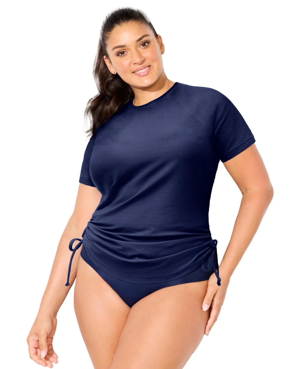 Chlorine Resistant Quick-Dry Side-Tie Short Sleeve Swim Tee Rash Guard by Swimsuits For All