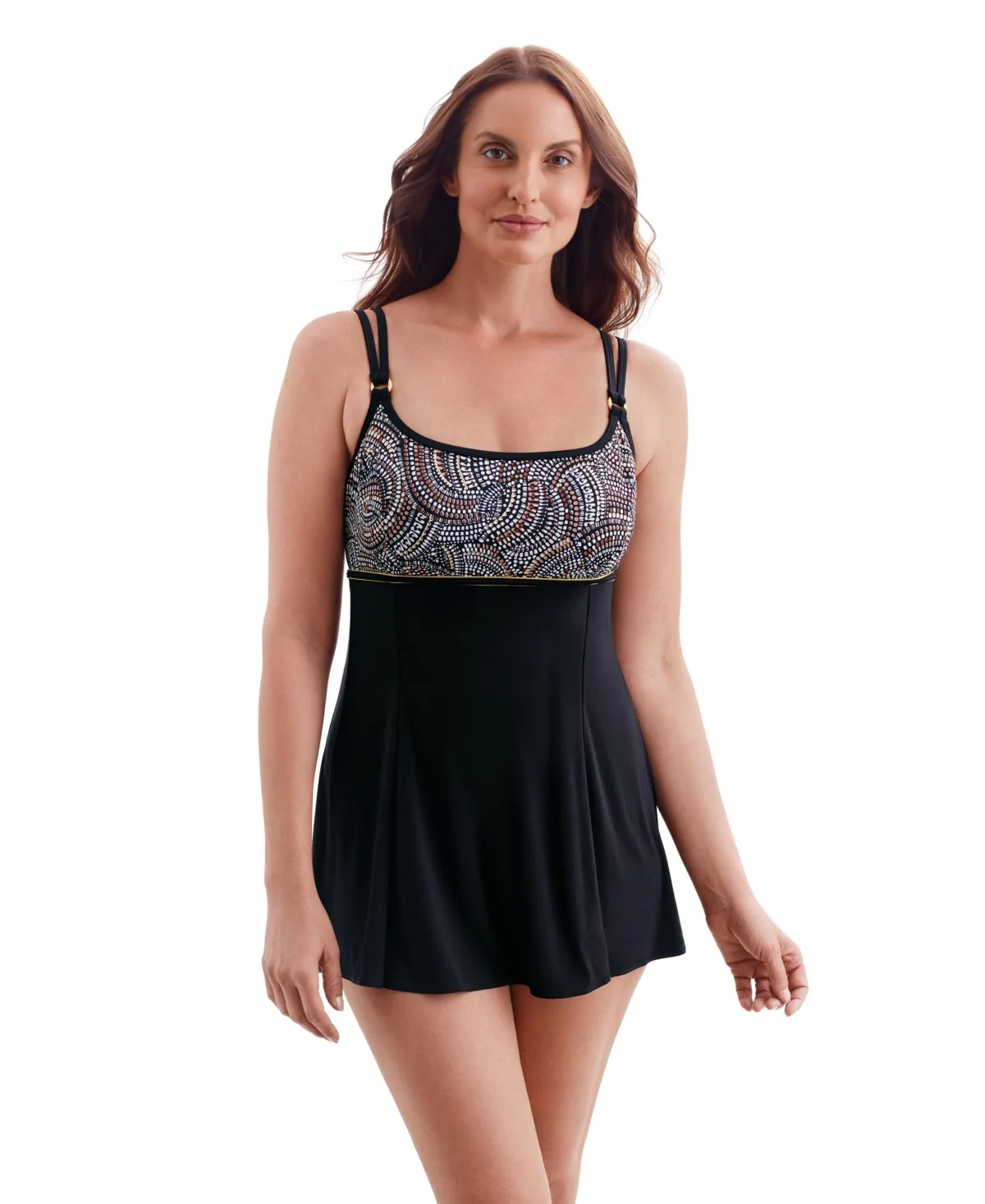 Gilded Garden Empire Princess Seam Long Torso Swim Dress with Hardware