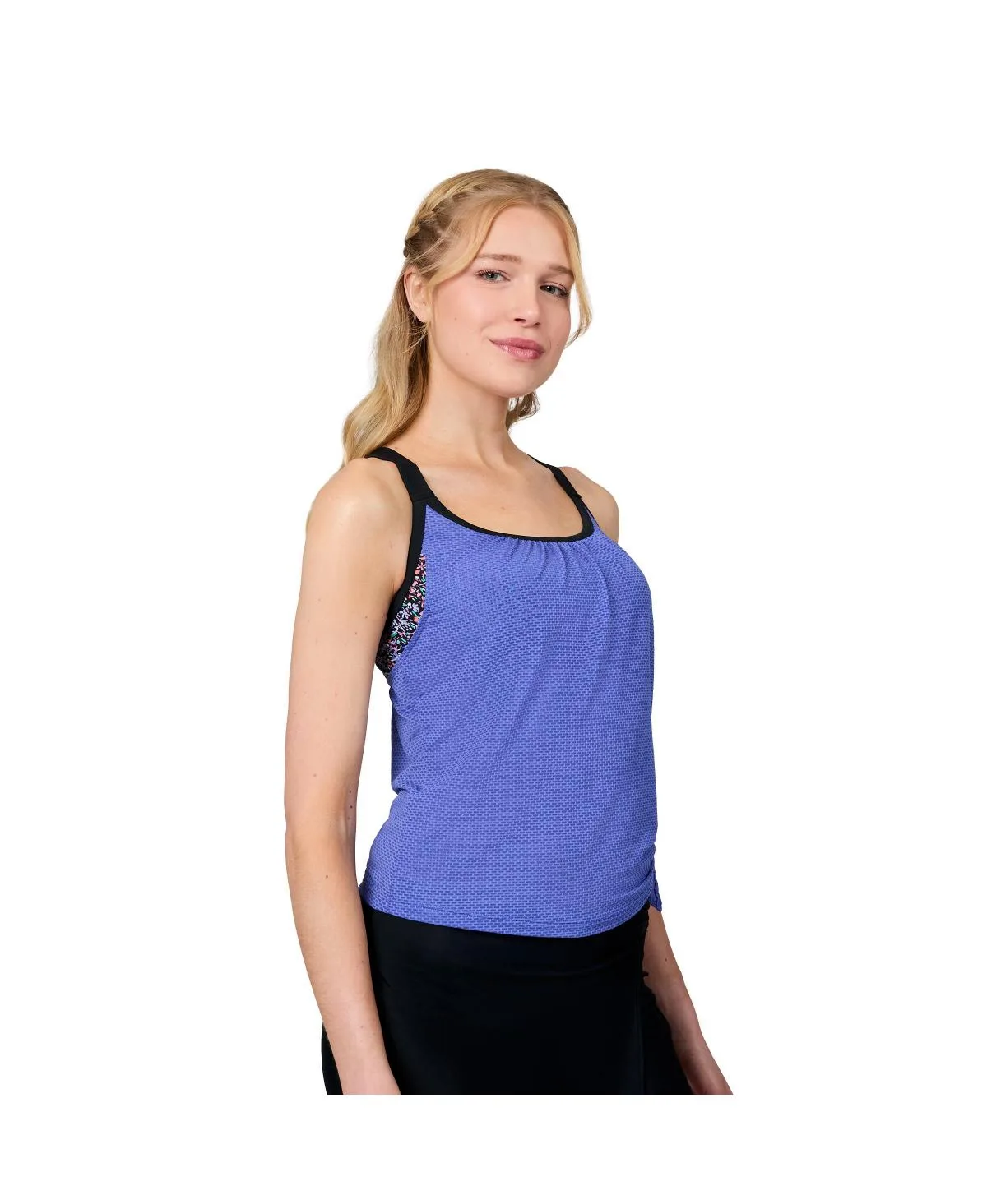 Textured Mesh Side Tie Blouson Tankini Top by Free Country