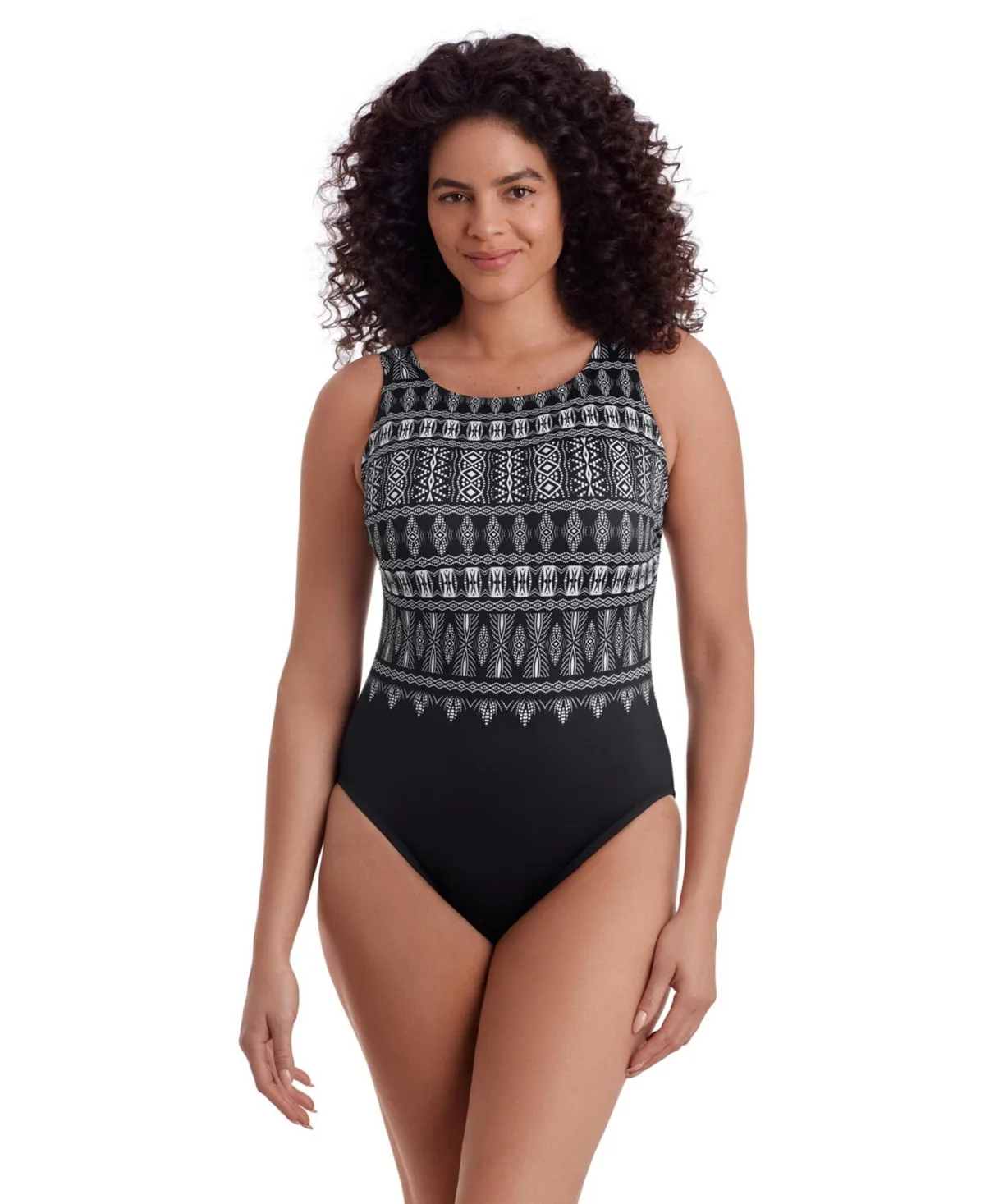 By Mimi Flamingo Just Shine Scoopback Highneck Modern Leg One Piece Swimsuit by Longitude