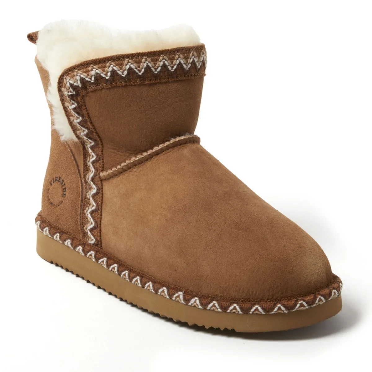 Fireside by Dearfoams Perth Genuine Shearling Fold Down Bootie with Embroidery by Dearfoams
