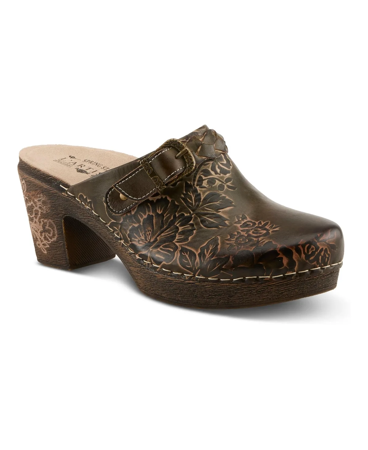 Calliroe Open-Back Clogs Hand-Painted Leather Slip-On with Floral Details