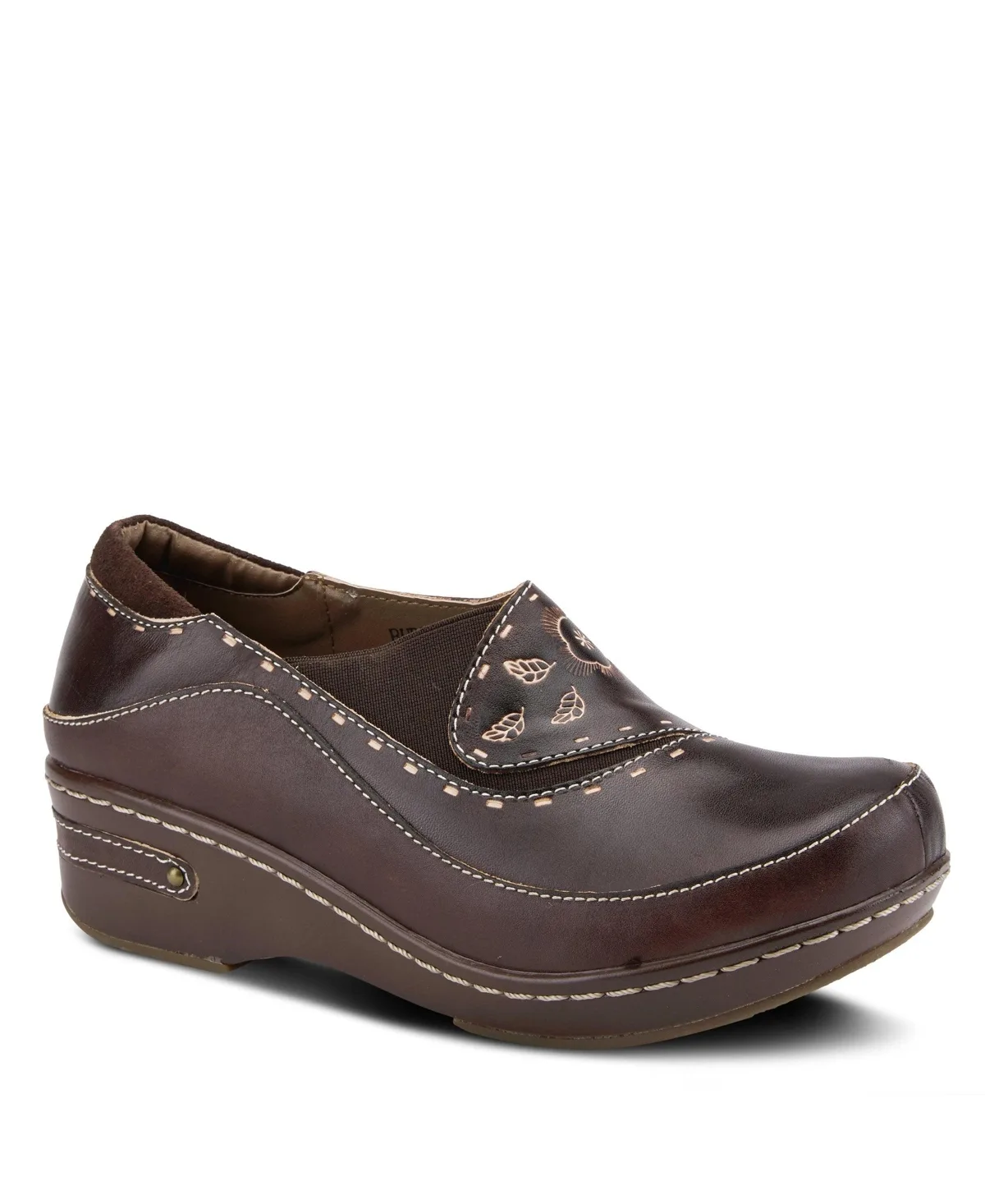 Burbank Hand-Painted Leather Clogs with Floral Embossing and Elastic Insets