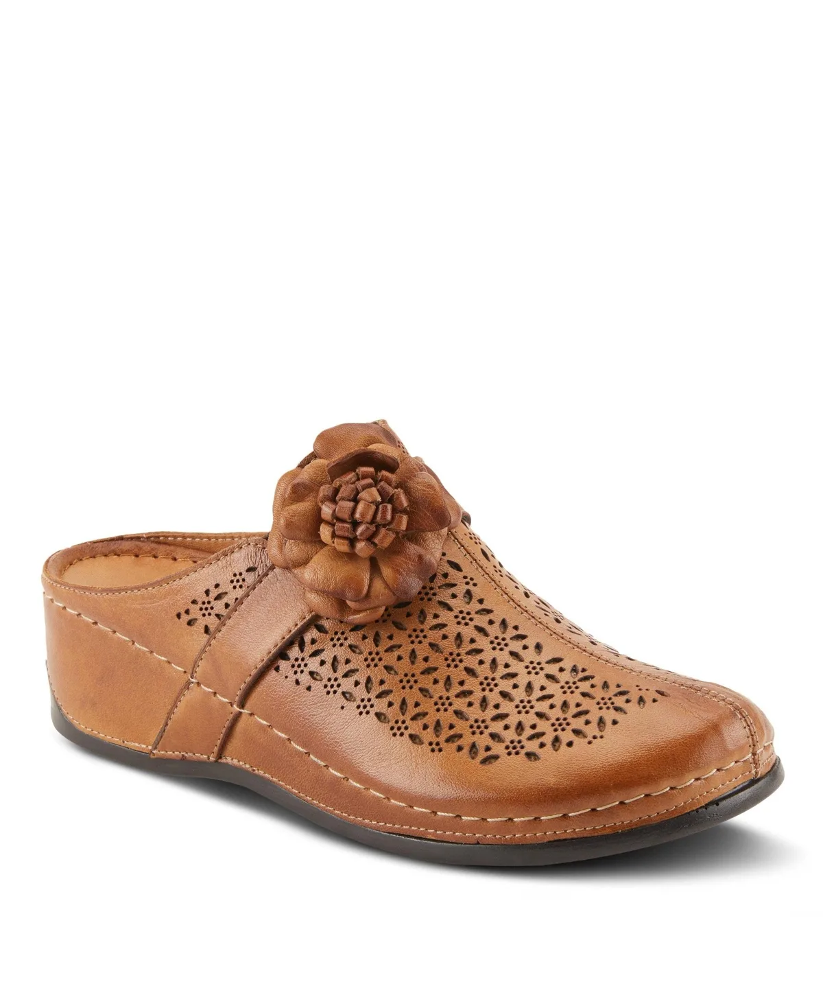 Lilybean Leather Perforated Clogs with Floral Applique and Open Back by Spring Step