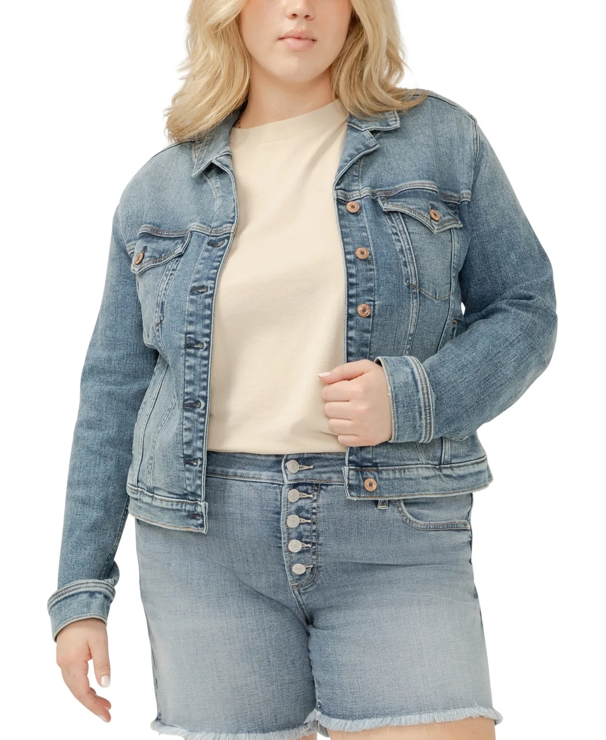 Notched Crop Jean Jacket by Silver Jeans Co.