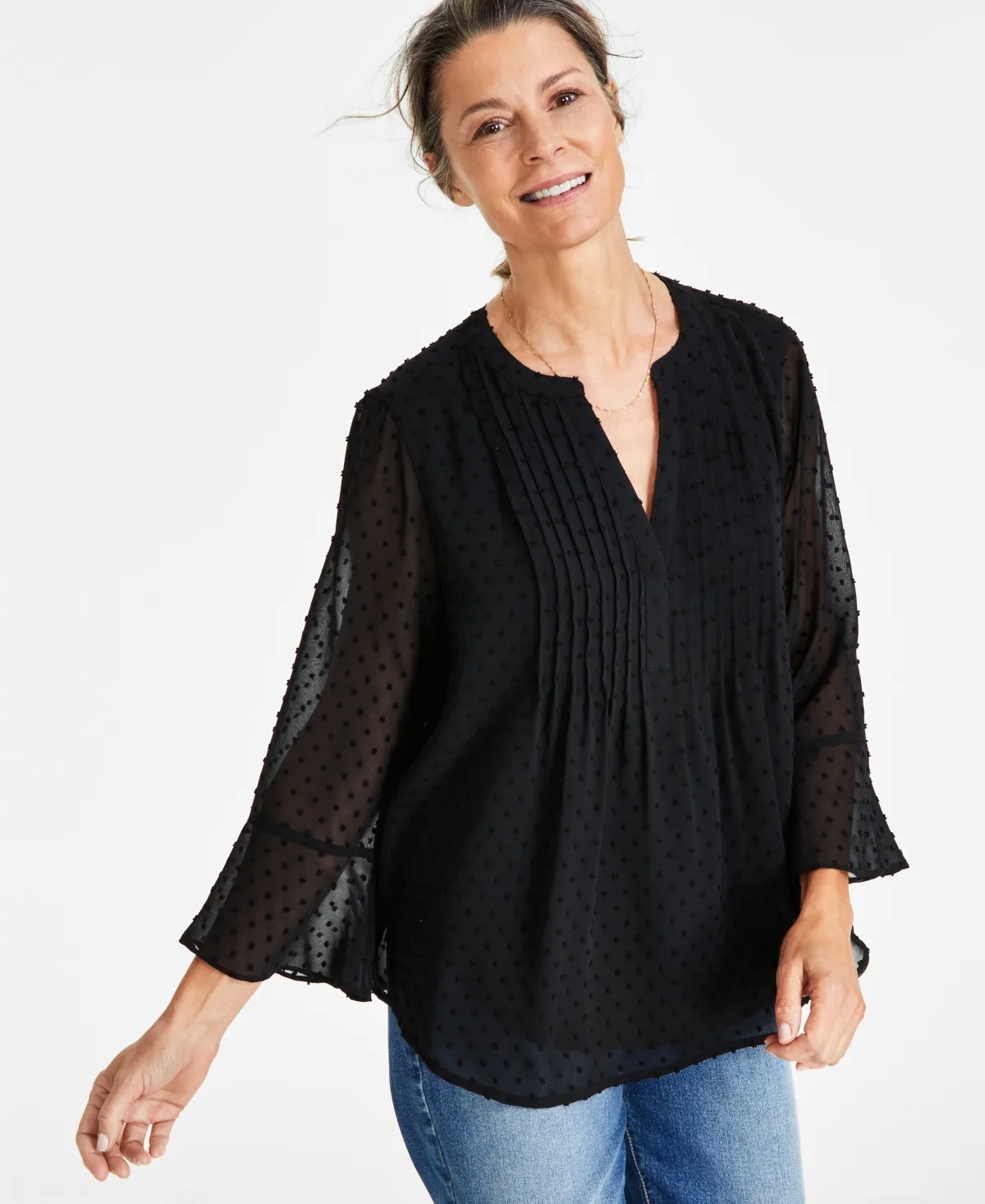 Textured Pintuck Ruffle Sleeve Top by Style & Co