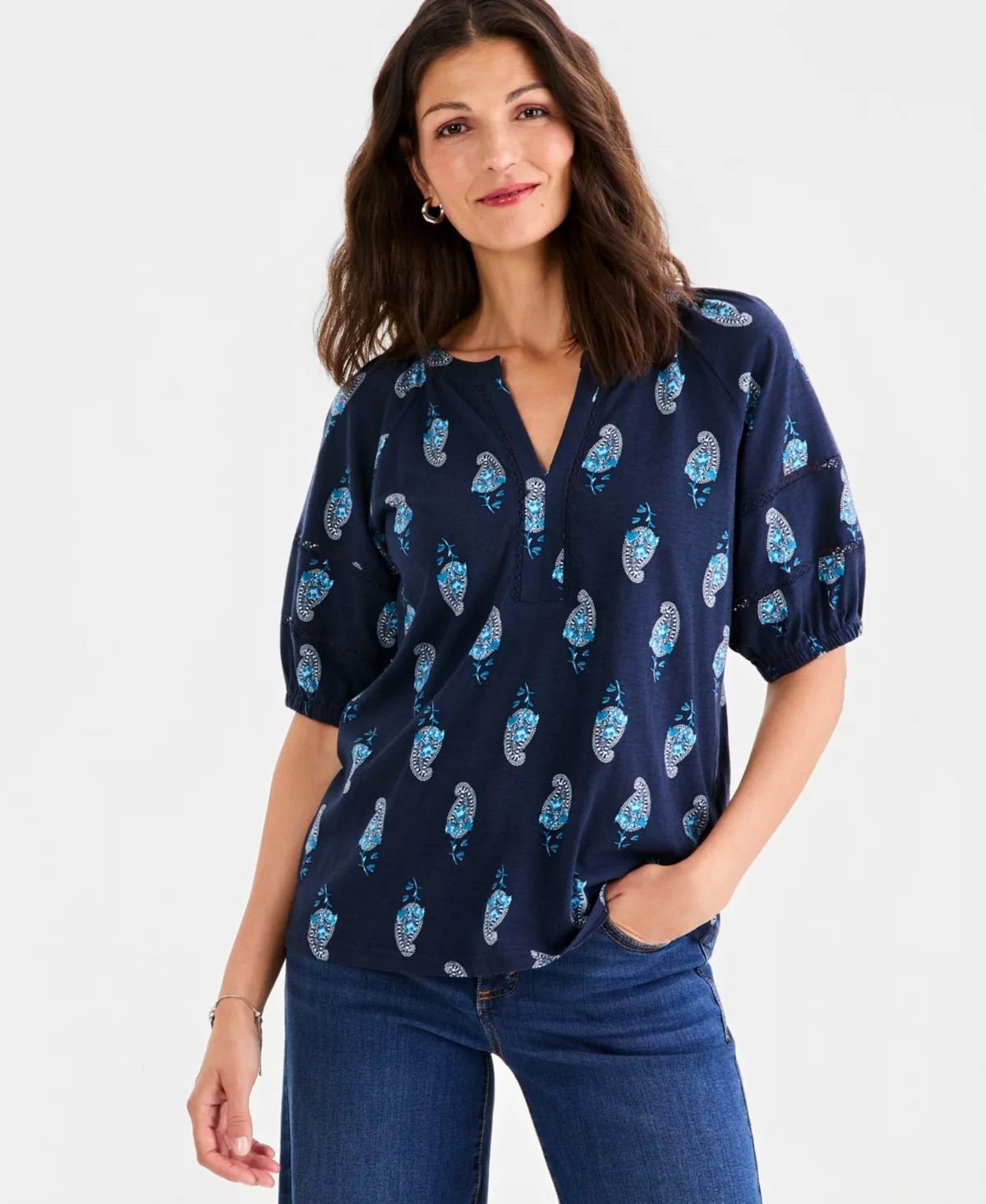 Printed Elbow-Sleeve Knit Top by Style & Co