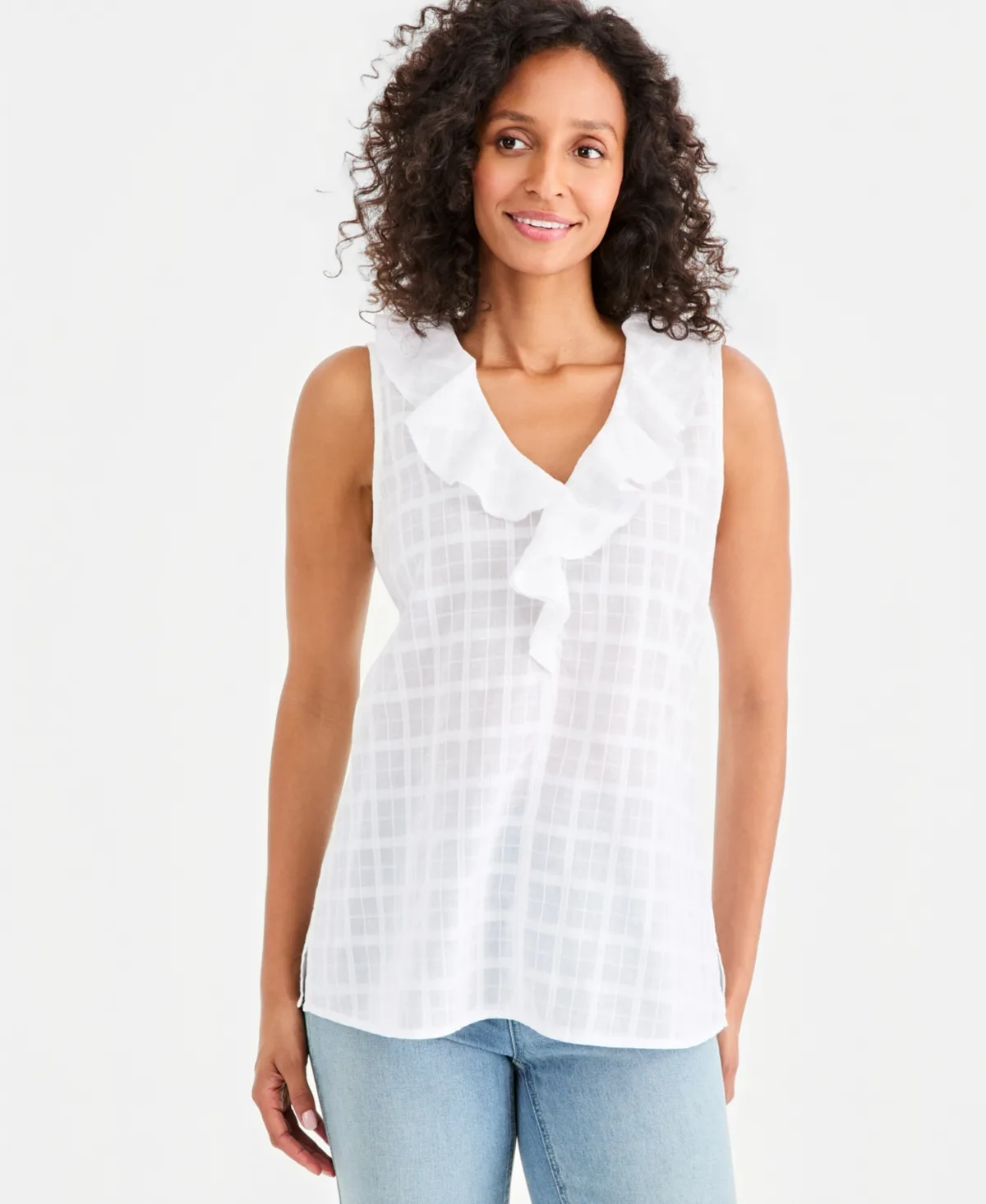 Cotton Sleeveless Ruffle Top by Style & Co
