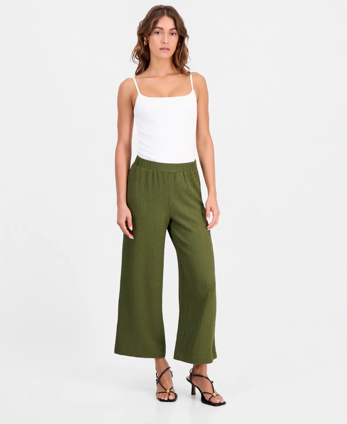 Textured Pull-On Wide-Leg Pants