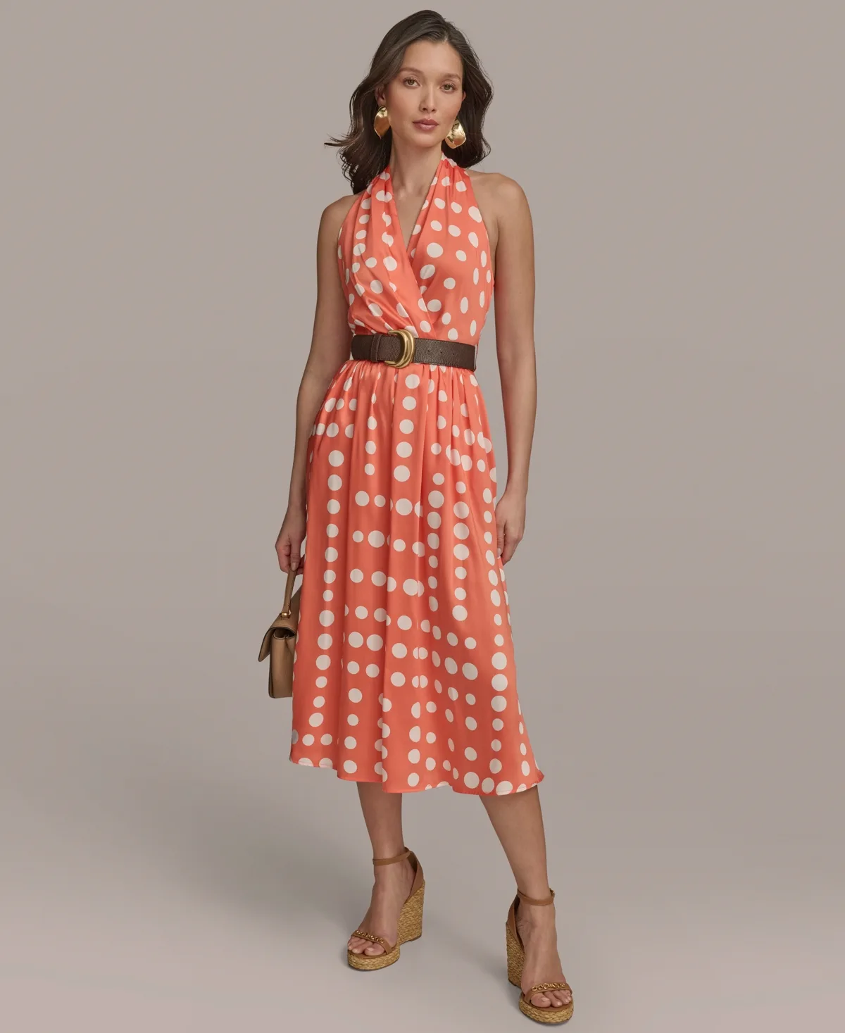 Polka-Dot Belted A-Line Dress by Donna Karan New York