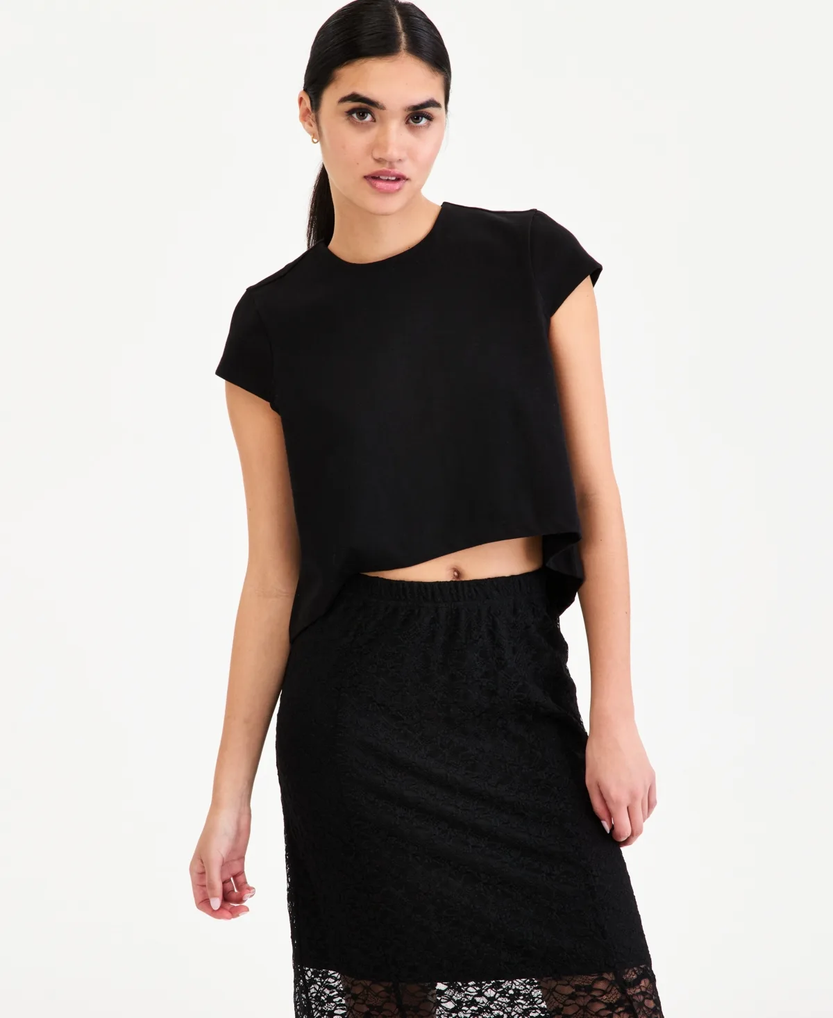High-Low Cotton Cap-Sleeve Top by Bar Iii