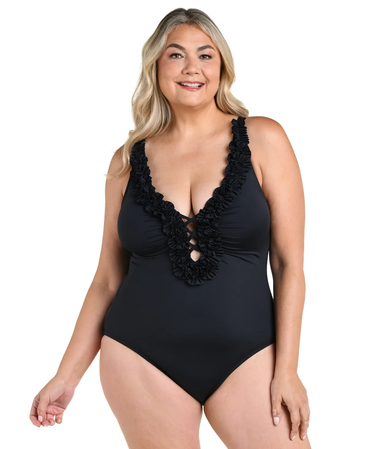 Island Goddess Ruffle V-Neck One-Piece Swimsuit by La Blanca