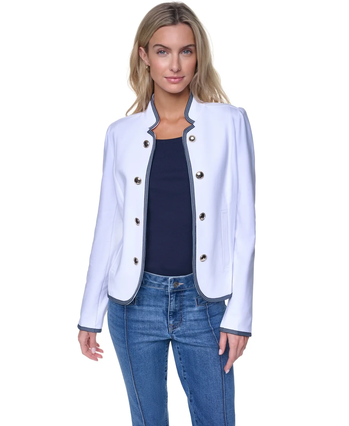 Cotton-Blend Band Collar Captain Jacket by Nautica