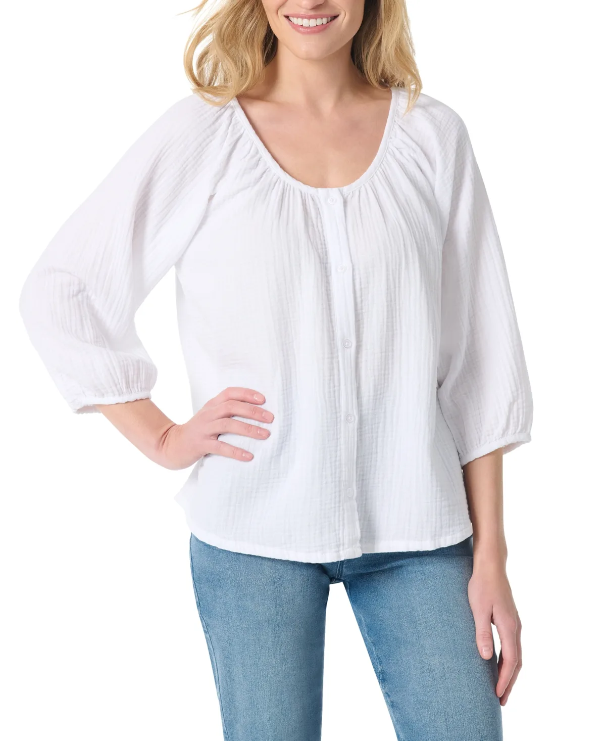 Round Neck Peasant-Style Top by Gloria Vanderbilt