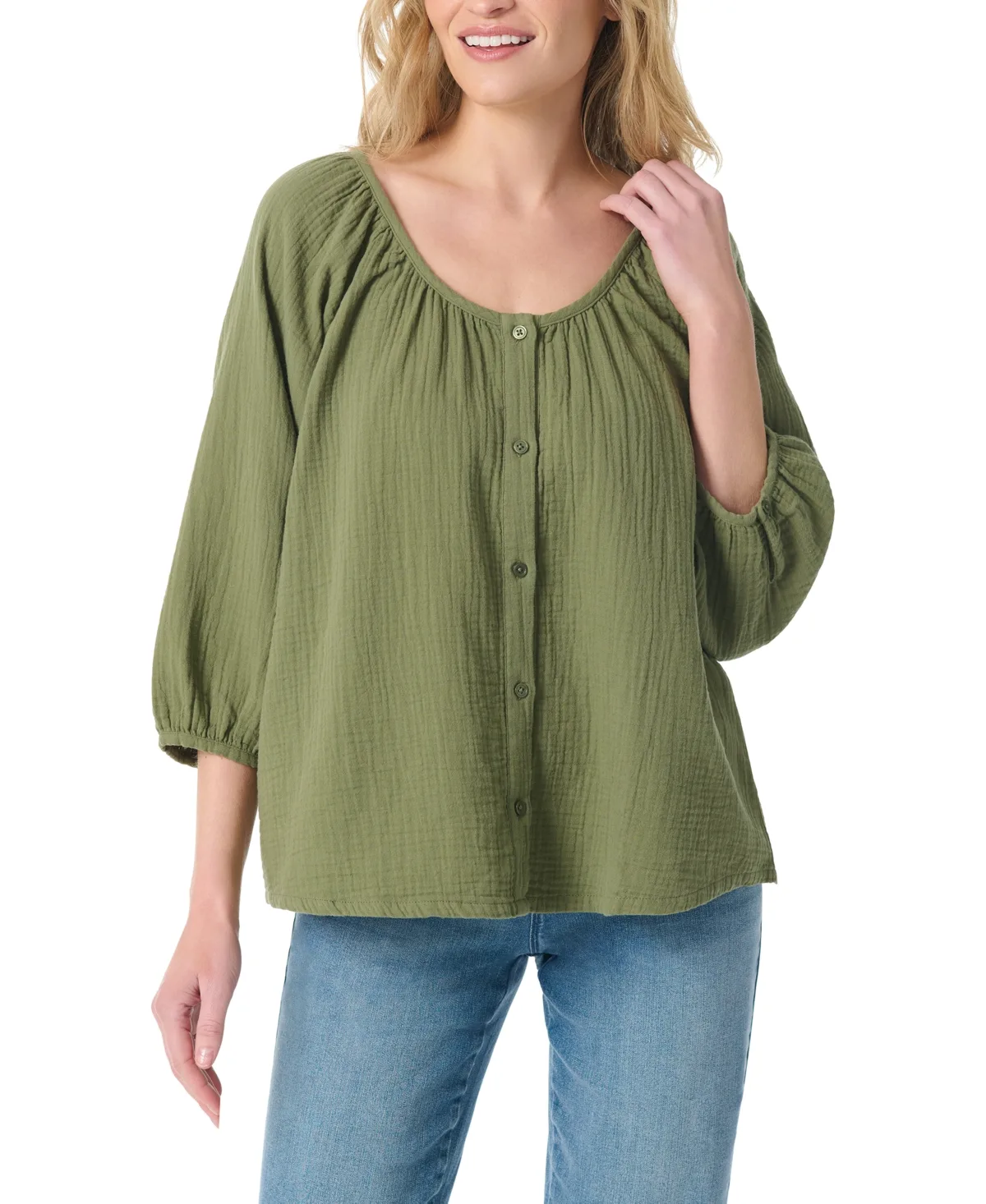 Round Neck Peasant-Style Top