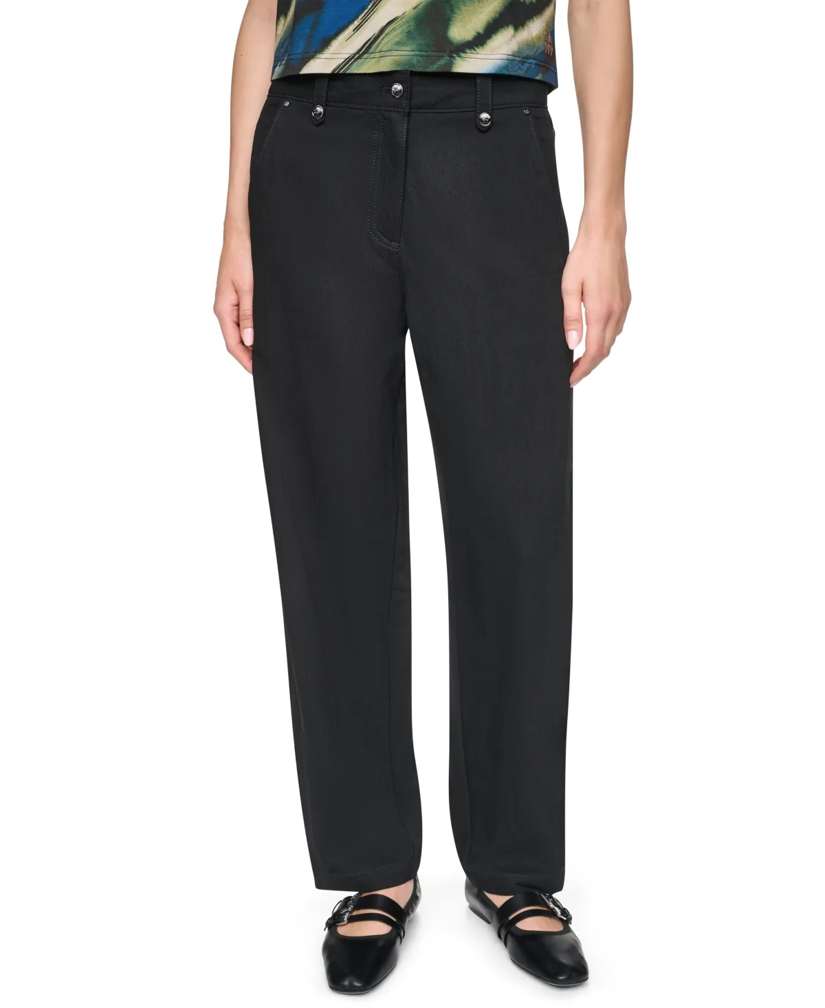 Barrel-Leg Sanded Twill Mid-Rise Pants by Dkny