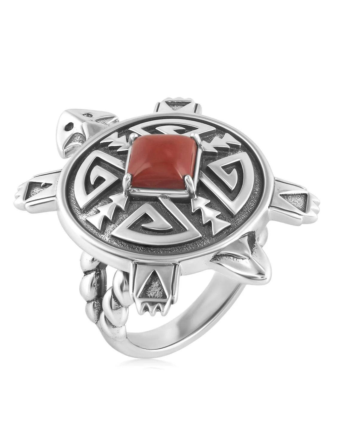 Sterling Silver Red Jasper Fritz Casuse Split Shank Turtle Ring by American West Jewelry