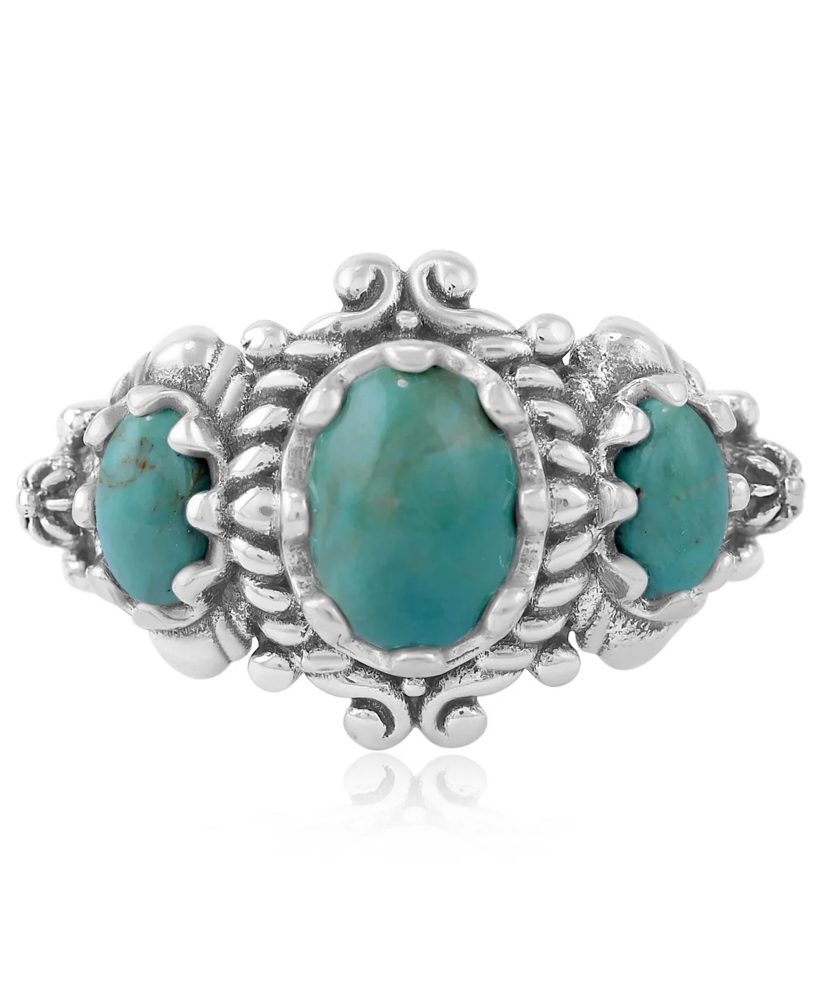 Sterling 3-Stone Oval Scalloped Bezel Ring by American West Jewelry