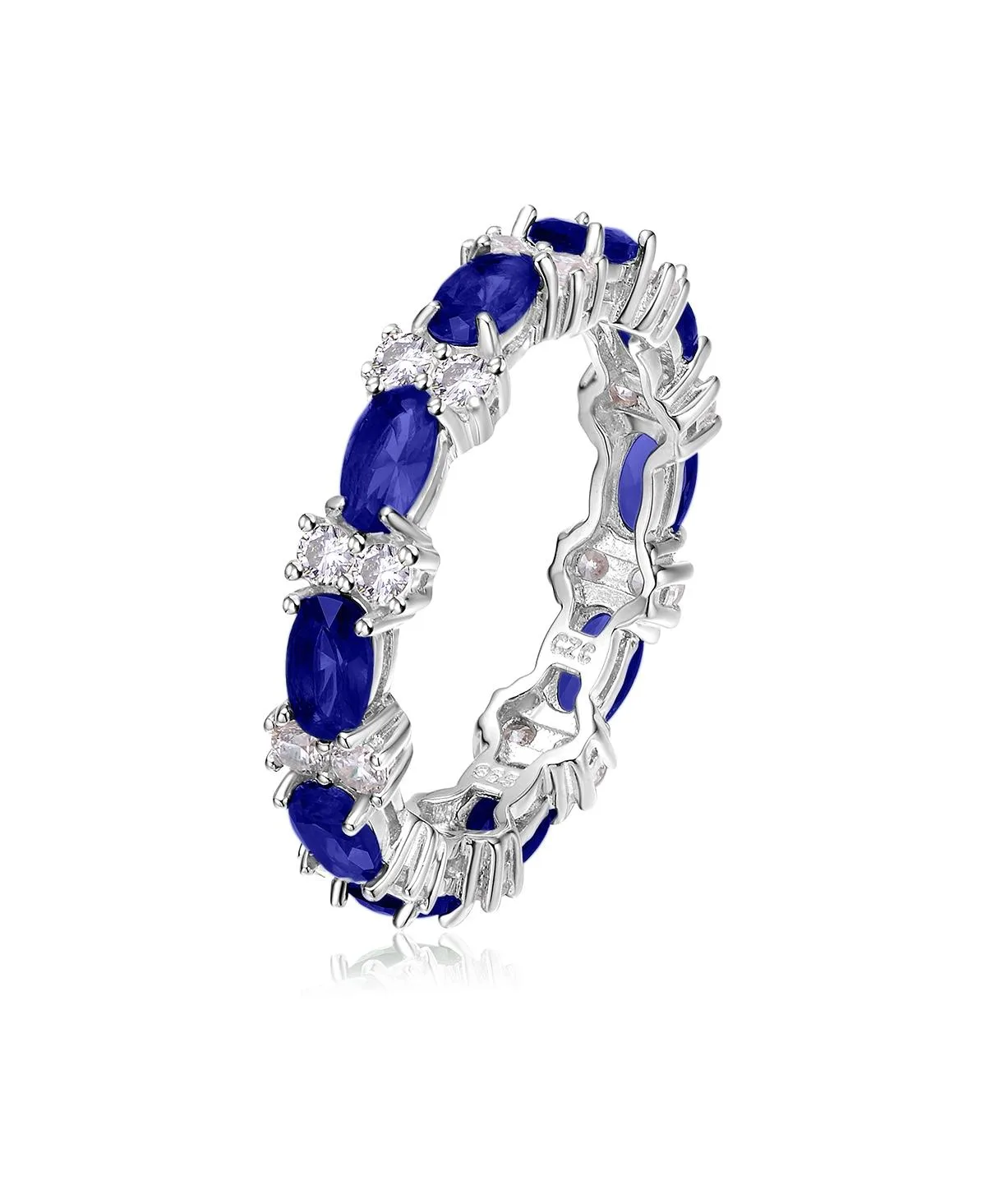 Sterling Silver White Gold Plated with Blue & Cubic Zirconia Chunky Eternity Band Ring