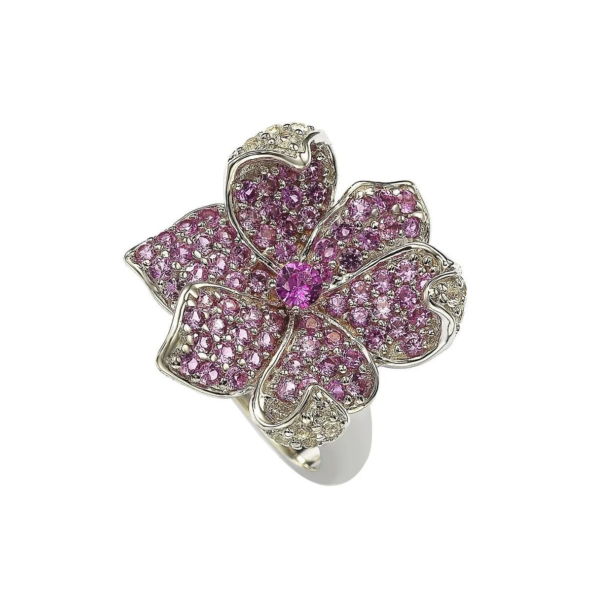 Sterling Silver Sapphire & Created White Sapphire Flower Petal Ring by Suzy Levian New York